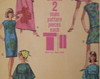 UNCUT and FF Pattern Pieces Vintage Simplicity 6351 Sewing Pattern Size 16 Bust 36 Jiffy Muu Muu in Two Lengths and Shift Dress