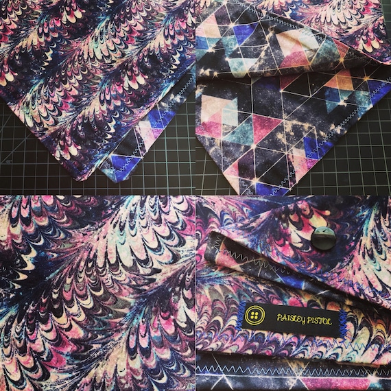 READY TO SHIP-Geometric Galaxy-Psychedelic Oil Slick-Handmade Bandana-Snapback Unisex Bandana Scarf