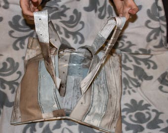 bag pie oilcloth gray and light blue fence designs