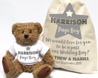 Will you be our Page Boy, wedding day Teddy Bear, personalised. Page boy star wedding day gift.