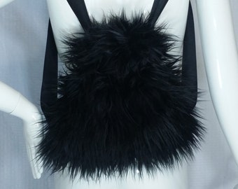 Black Fluffy Drawstring Backpack Furry Rave Bag | Gifts Under 30 | Gifts for Her | Gifts for Him | Gifts for Kids