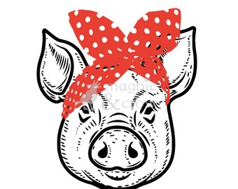 Bandana Pig SVG Rosie Riveter Inspired Bow Cute Piglet HTV Shirt 4H Cut File for Cricut Silhouette Vinyl Decal