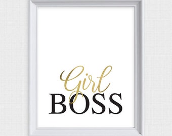 Gold Foil Print Girl Boss Art Print Letterpress Gift Idea For