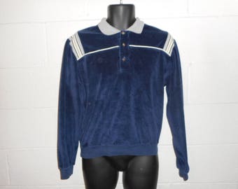 Vintage 80s 90s Velour LS Polo Rugby Shirt Small