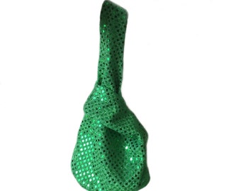 New Year glitter bag, green evening purse, holiday evening bag, Japanese knot bag, formal evening bag, green evening bag,sparkly green purse