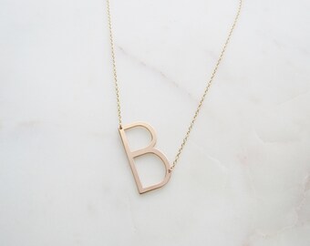 Large Rose Gold Initial Necklace, Valentine's Day Necklace, Trendy Necklace, Monogram Necklace, Bridesmaid Gifts