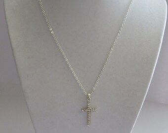 Vintage Silver Tone Cross Pendant Necklace