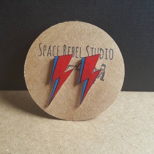 REBEL REBEL BOWIE ~ Aladdin Sane Earrings ~ Ziggy Stardust ~ Lightning Bolt Studs ~ Motor Sensational ~ Vibrant ~ Colorful ~ Hand Drawn ~