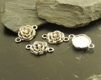 5 antique silver flower connectors
