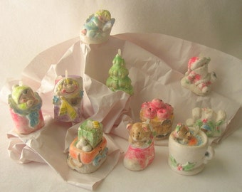Ten 1980s Vintage Chalkware Christmas Ornaments