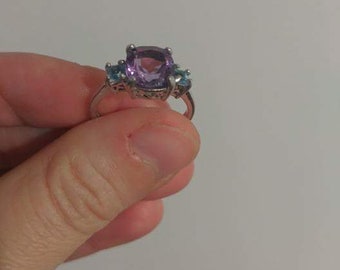 Free shipping USA Amethyst and blue topaz sterling silver ring