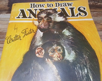 How to Draw Animals,Walter Foster art book, 1970s, vintage book, art book