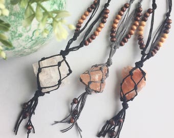 Himalayan Salt Crystal Hemp Macrame Car Charm Rear View Mirror Ornament Car Accessories Car Decor Eco Natural- Sweet Stone