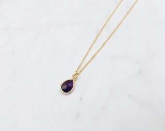 Purple Majesty Necklace - Simple Minimalist Gold Plated Chain Necklace with Amethyst