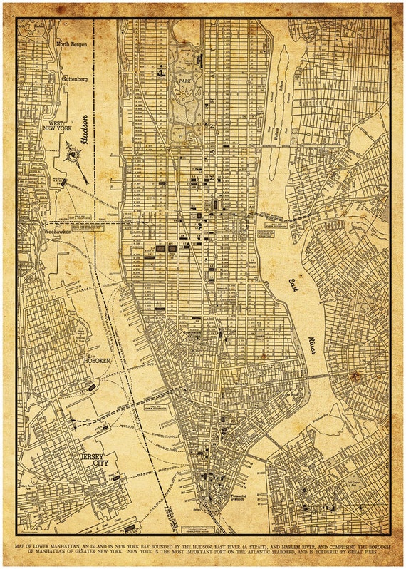 new york city map new york city manhattan street map vintage