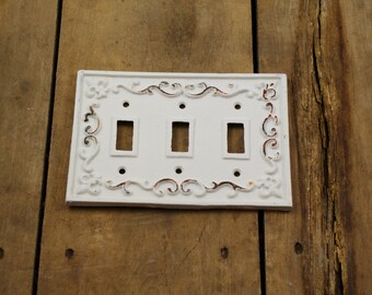 White Cast Iron Triple Light Switch Plate Cover
