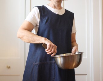 Cross Back Apron Tunic Dress, Lightweight Denim, S, M, L, 1X, 2X, 3X