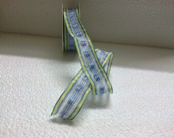 Ribbon decorated with a silky blue yellow 2.5 cm wide