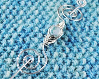 Aqua Shawl Pin in Silver