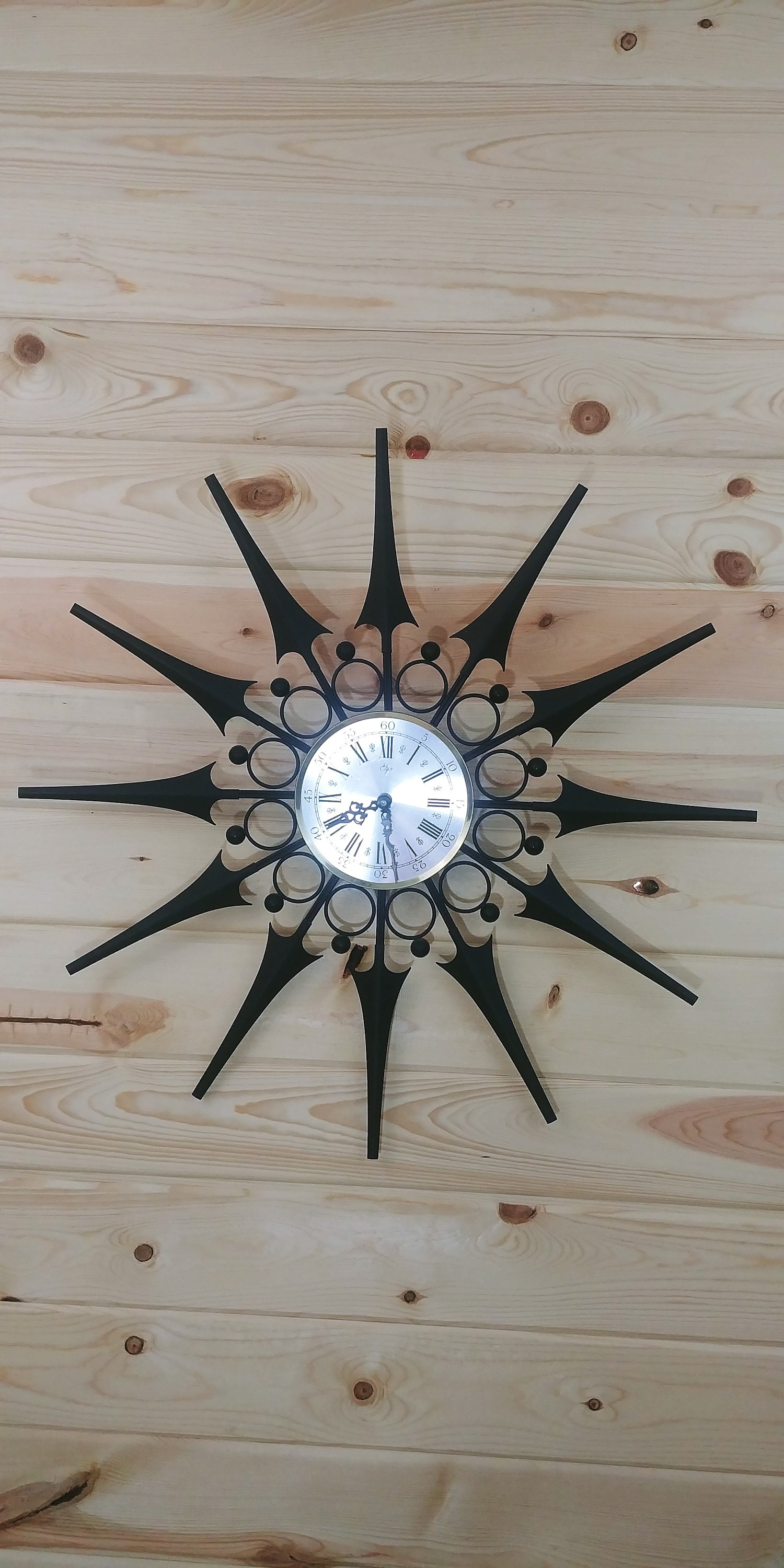 Vintage Mid Century Black Elgin Starburst Wall Clock