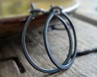 Lil' Every Day Hoops - Handmade. Heavily Oxidized Sterling Silver
