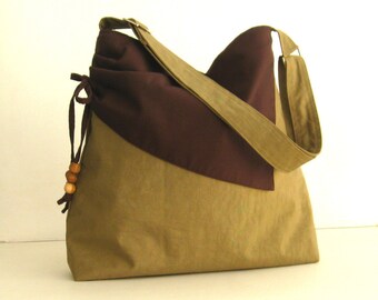 Sale - Khaki Water Resistant Nylon Bag - Shoulder bag, Diaper bag, Messenger bag, Tote, Women - BROOKE