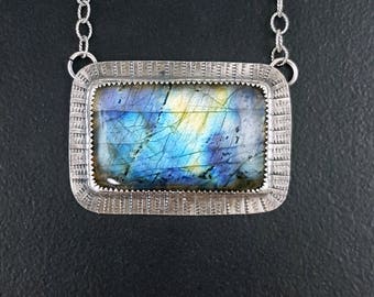 Labradorite Necklace, blue silver, blue flash, sterling silver, labradorite, blue stone necklace, blue labradorite, michele grady, necklace