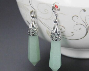 Stick Earrings Handmade Jade Earrings Jade Silver Earrings Jade Drop Earrings Jade Point Earrings Genuine Jade Earrings Green Jade Earrings