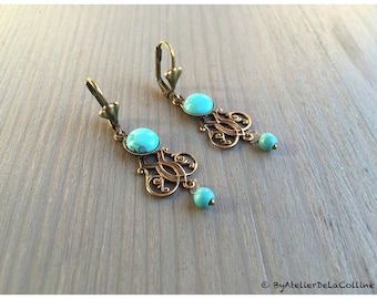 Josephine art deco earrings with turquoise