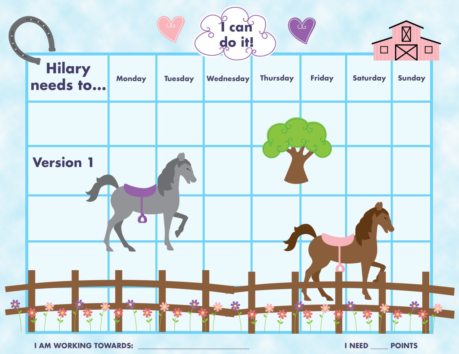 Reward Chart Horse Printable