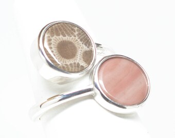Petoskey Stone and Kona Dolomite Sterling Silver Ring - Size 6.25