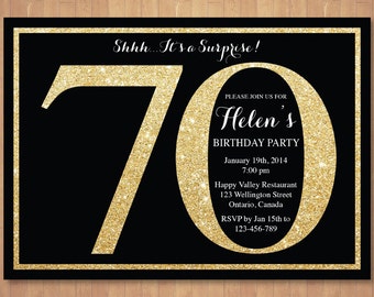 70th Birthday Invitation Gold Glitter Bokeh 80th 90th 100th