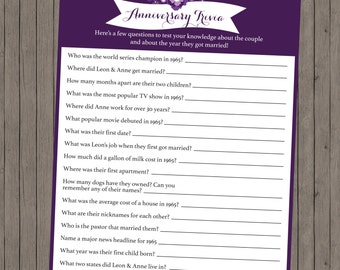 Anniversary Trivia - Anniversary Party Game - 50th Anniversary Trivia Game - Anniversary Trivia Game - Anniversary Party Trivia - Printable