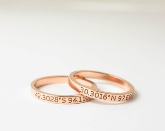Custom Coordinates Ring • Skinny Coordinates Ring in Sterling Silver • Personalized Gift • Longitude Latitude Ring • Wedding Jewelry RM22F41