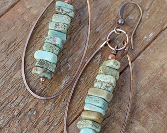 Turquoise earrings, turquoise jewelry, copper jewelry, boho dangle earrings, southwestern jewelry, bohemian earrings, bohemian jewelry