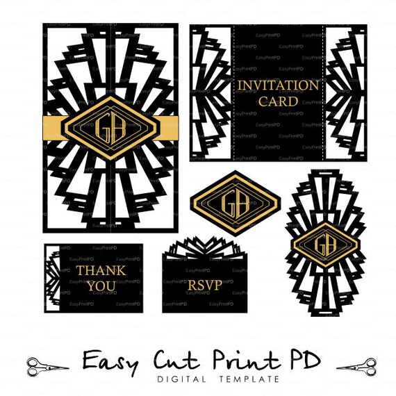 Download Wedding invitations Card Great Gatsby Art Deco Nouveau laser