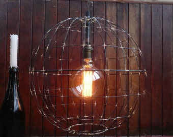 Large Atmo-sphere-ic pendant light, handmade rustic wire sphere hanging light, industrial lighting, custom chandelier, orb hanging light