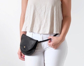 Fanny Pack, Leather, Bum Bag, Waist Bag- The Ester Fanny Pack in Black by Awl Snap