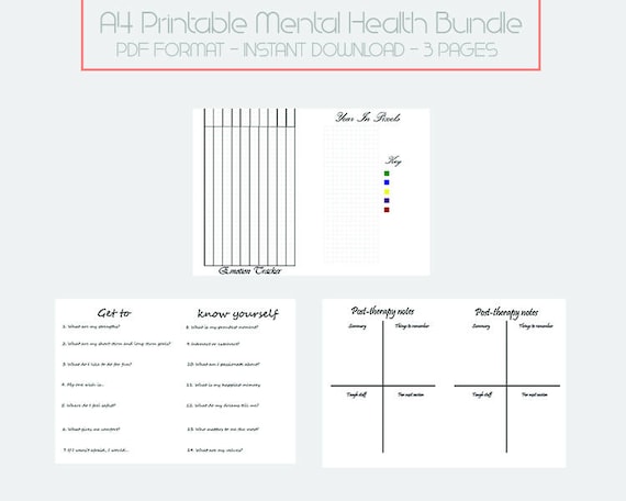 a5 mental health bullet journal printable spreads 3 pcs