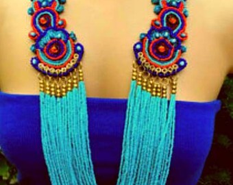 Handcrafted Beaded Necklace-Blue Necklace-Multi Layer Beaded Necklace-Statement Necklace-Multi colored beaded Necklace-Bridesmaid Necklace