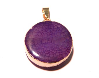 Pendant natural agate - 37 mm - set gold - purple-F118 - semi precious gem stone - PE283
