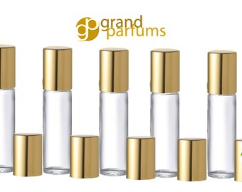 500 Bulk Lot Elegant 10ml Roller Ball Bottles GOLD or SILVER Caps Glass Roll-on Perfume Aromatherapy, Essential Oil Bottles w/ Metallic Caps