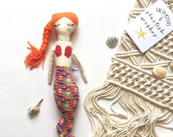 Orange Hair Mermaid Doll// Handmade Doll// Fabric Doll// Cloth Doll// Rag Doll// Mini Mermaid Doll// Mermaid Toy// Keepsake Doll