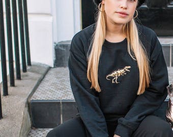Embroidered metallic gold black Dino Sweater