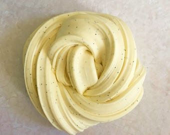 Lemon Poppyseed scented Slime Handmade in Canada with love available in different sizes yellow microglitter gift