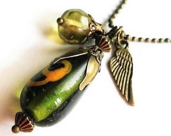 Green Necklace Glass Jewelry Charm Necklace Green Jewelry Long Necklace Everyday Jewelry Chain Necklace Bohemian Jewelry Pendant Necklace