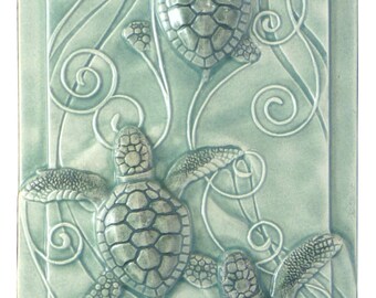 Home decor, art tile, Magic in the Water, baby sea turtles