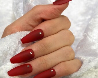 Press on Long Coffin/Ballerina Matte Rhinestone Manicure Nail Set