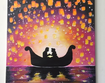 Items similar to Hand Painted Rapunzel Floating Lantern Painting ...