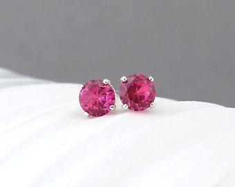 Ruby Stud Earrings Tiny Silver Stud Earrings Ruby Earrings July Birthstone Jewelry Silver Post Earring Birthday Gift for Her Simple Jewelry